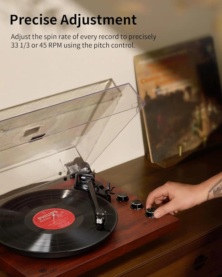 AngelsHornAngels Horn AH1 Wooden Bluetooth Turntable with Speed Adjustment Knob