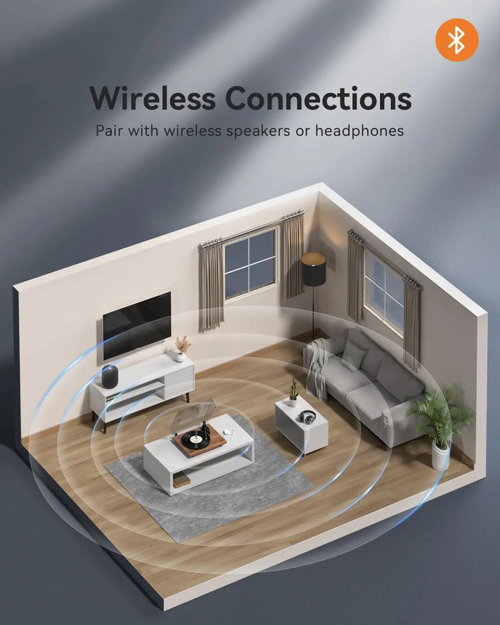 AngelsHornAngels Horn H002BT-OR Vintage Wooden Bluetooth Turntable 