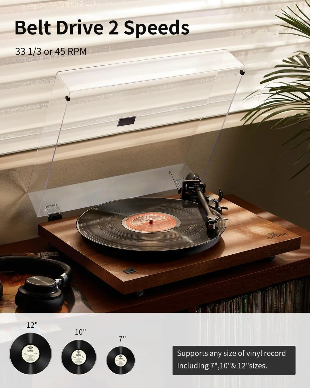 AngelsHornAngels Horn H002BT-OR Vintage Wooden Bluetooth Turntable 