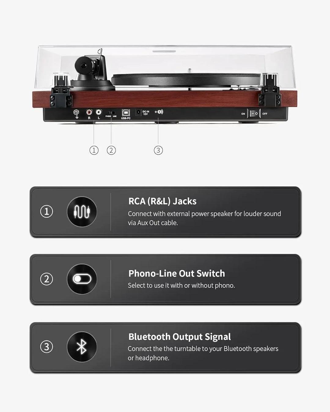 AngelsHornAngels Horn AH1 Wooden Bluetooth Turntable with Speed Adjustment Knob