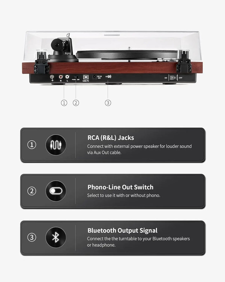 AngelsHornAngels Horn AH1 Wooden Bluetooth Turntable with Speed Adjustment Knob